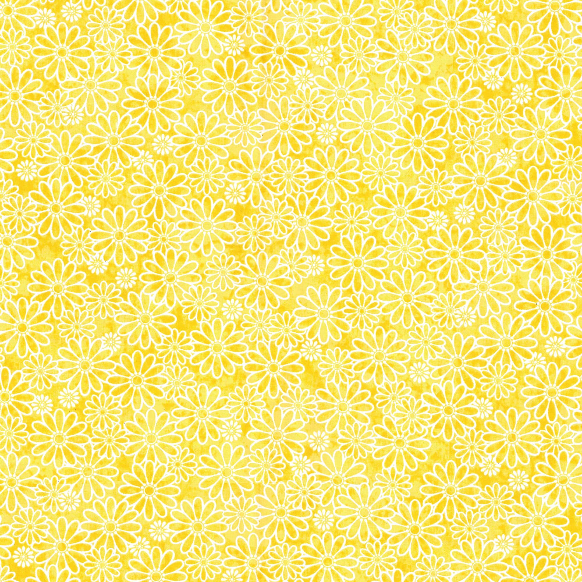 Fabric Traditions Yellow Tonal Daisies Cotton Fabric